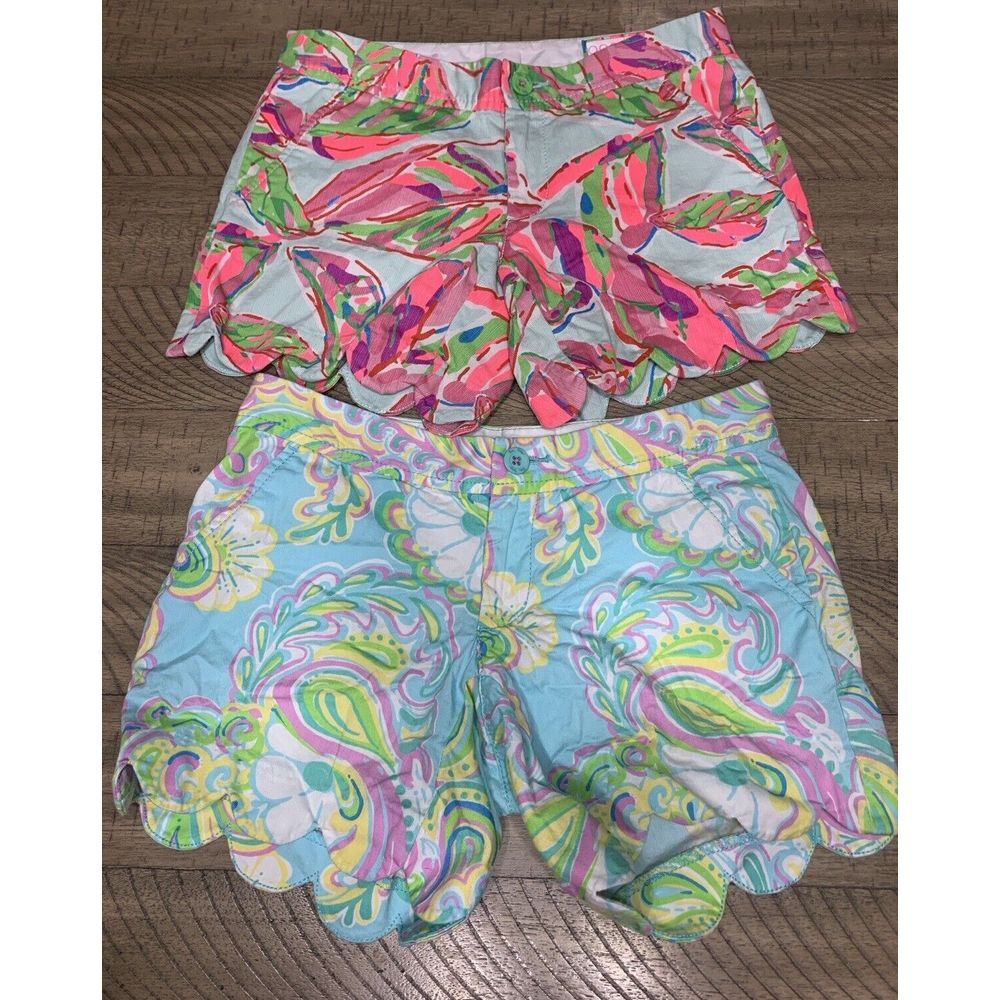 Two Pair Lilly Pulitzer‎ Buttercup Shorts 000 Scalloped Edge Womens Shorts 5"
